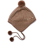 Bonnet en tricot Pompons - almond stripe