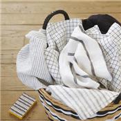 Tablier Japonais adulte lin lavé - rayures pyjama blanc / noir