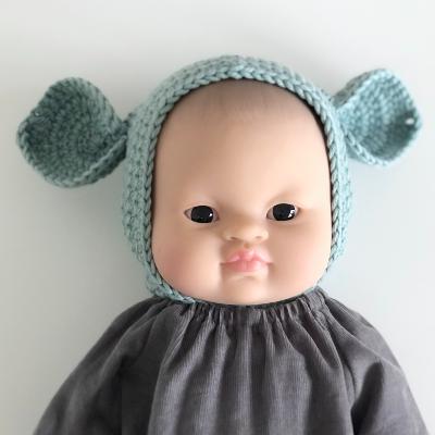 Bonnet Beguin Bambi tricot crochet minikane - vert sauge