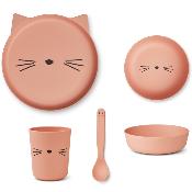 Coffret Set Repas vaisselle 100% PLA Brody chat - cat rose blush