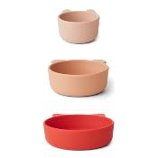 3 bols animaux silicone - apple red / rose multi mix
