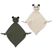 2 mini Doudous Yoko - panda Hunter green/sandy
