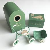 Coffret Abri et tricycle + chariot souris maileg - vert / green