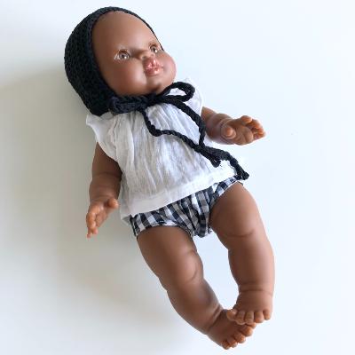 Poupée fille / Baby Doll - Gingham noir / blanc