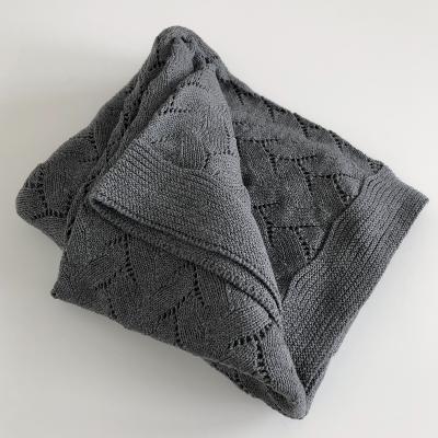 Couverture plaid tricot vintage / couvre-lit Naco - gris chiné