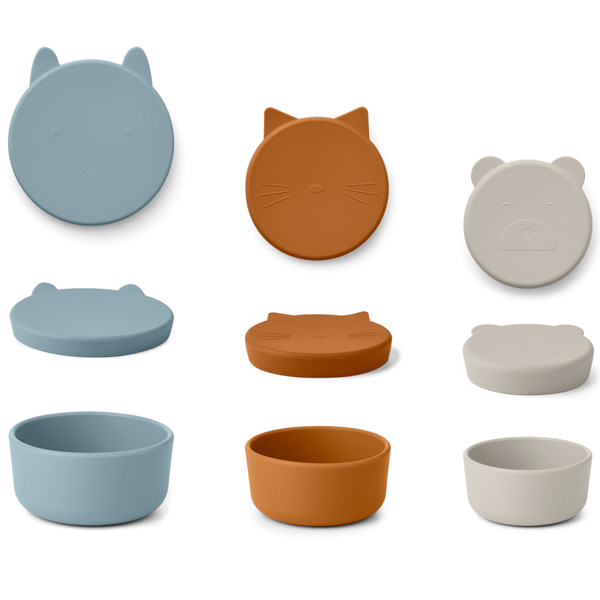 3 boîtes Snack animaux silicone - mix blue LIEWOOD l