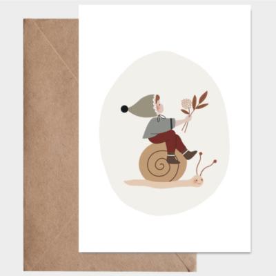Carte postale avec enveloppe - Léo l'escargot