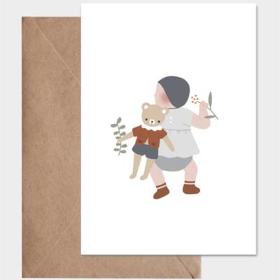 Carte postale avec enveloppe - Bébé et son doudou garçon