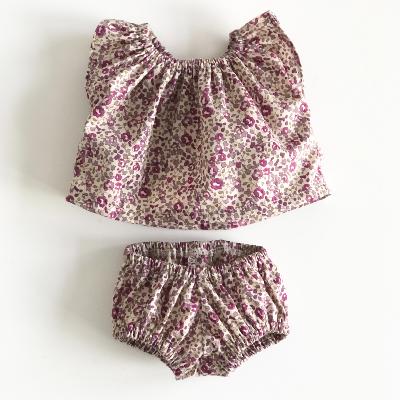 Mini tenue Baby Doll - Blouse et Bloomer Liberty / Purple Roses