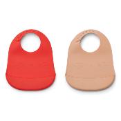 2 Tilda silicone bibs - Cat apple red / tuscany rose mix