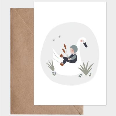 Carte postale avec enveloppe - L'enfant et le Cygne bleu