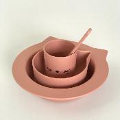 Coffret Set Repas vaisselle bébé  Joana 100% PLA - Chat Rose Blush