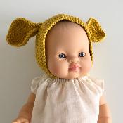 Bonnet Beguin Bambi tricot crochet minikane - jaune tournesol