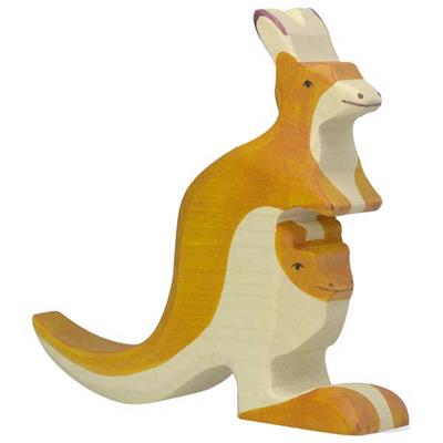 Figurine en bois - Kangourou et petit