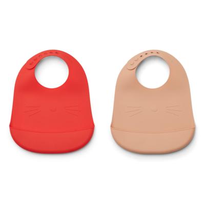 2 Bavoirs Tilda silicone - Cat apple red / tuscany rose mix