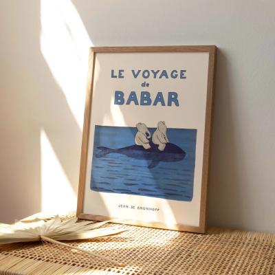 Affiche Poster BABAR encadrée - Les voyages de Babar / baleine
