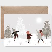 Carte postale avec enveloppe - Bataille de boules de neige