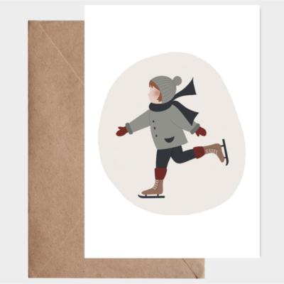 Carte postale avec enveloppe - Patiner sur la glace
