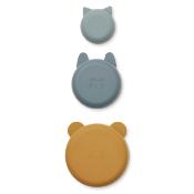 3 bols animaux silicone - golden caramel / blue multi mix