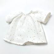 Mini robe manches longues - gaze coton blanc / pois or