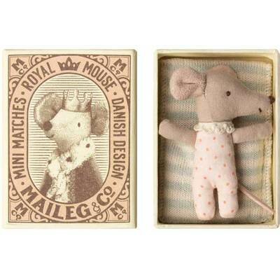 Bébé Souris pois rose endormie MAILEG Boîte d'allumette Mouse Sleepy-wakey Baby Box