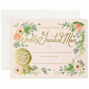Carte de voeux fête des mères - certificat de la Meilleure Maman RIFLE PAPER CO