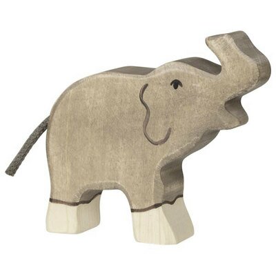 Figurine animal en bois - petit elephant trompe haute HOLZTIGER l
