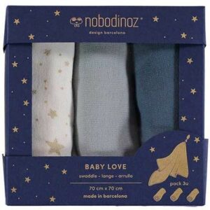 3 Langes Baby Love bleu night NOBODINOZ l www.little-home.fr Bain Soin du Bébé Naissance Puériculture