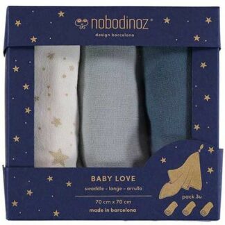 3 Langes Baby Love bleu night NOBODINOZ l www.little-home.fr Bain Soin du Bébé Naissance Puériculture
