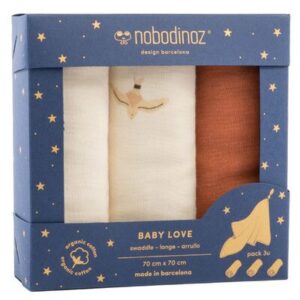 3 Langes Baby Love pois toffee NOBODINOZ www.little-home.fr Bain Naissance