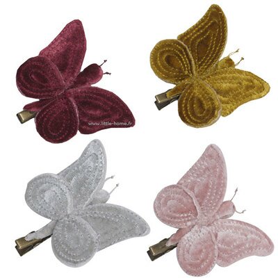 Pince hair clip Papillon velours core, rose fané, gris, rouge cerise NUMERO 74