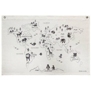 Toile coton Carte du monde - FRANCAIS ROSE IN APRIL