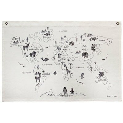 Toile coton Carte du monde - FRANCAIS ROSE IN APRIL