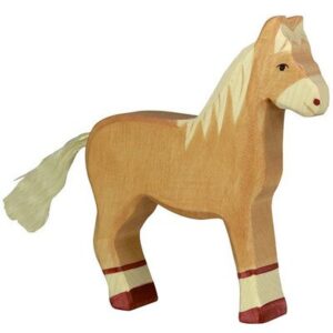 Figurine animal en bois peint cheval debout marron clair HOLZTIGER