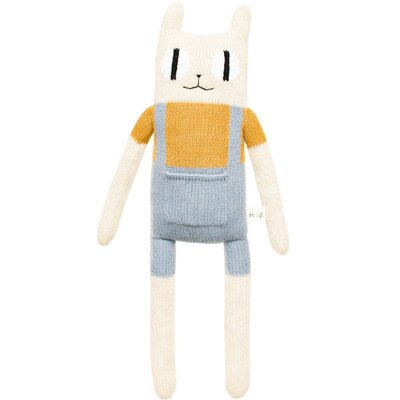 Peluche Grand big chat salopette bleu MAIN SAUVAGE l www.little-home.fr Peluche tricot vintage Alpaga