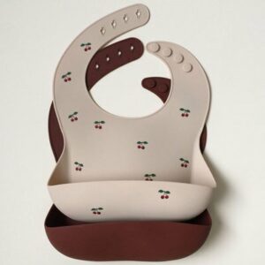 2 Bavoirs silicone - cherry / mocca KONGES SLOJD