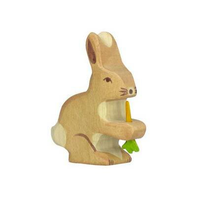 Figurine en bois Lapin avec carotte HOLZTIGER jouets animaux bois naturels