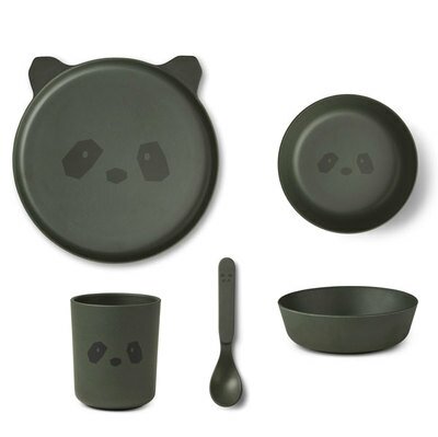 Coffret vaisselle enfant en bambou Panda green LIEWOOD www.little-home.fr