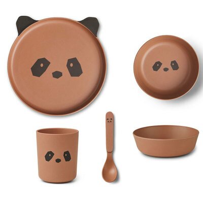 Coffret vaisselle enfant en bambou Panda rose LIEWOOD www.little-home.fr