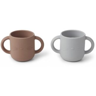 2 Tasses Silicone Gene - chat rose et gris LIEWOOD