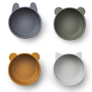 4 bols Iggy animaux silicone - mix bleu LIEWOOD