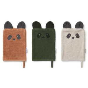 3 gants de toilette enfant Panda Mix rose vert LIEWOOD www.little-home.fr