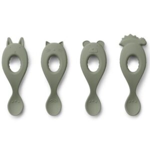 4 Cuillères bébé Liva animaux vert faune green LIEWOOD www.little-home.fr