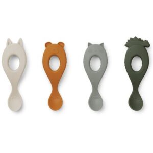 4 Cuillères bébé Liva animaux vert faune green LIEWOOD www.little-home.fr