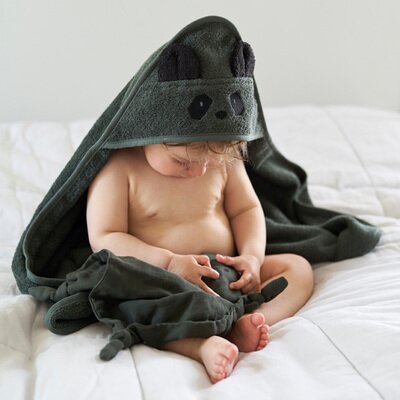 Cape de bain bébé panda kaki LIEWOOD l www.little-home.fr Sortie Bain Béb