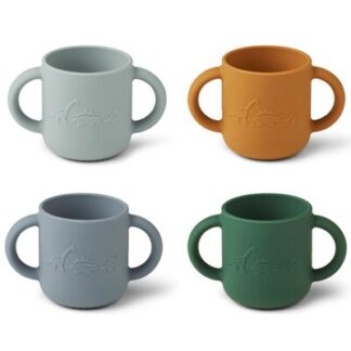 4 Tasses Silicone Gene - Dino blue multi mix LIEWOOD