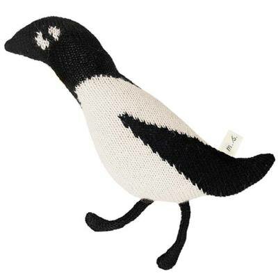 Peluche tricot oiseau Pie Magpie blanc et noir MAIN SAUVAGE peluche enfant design