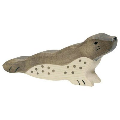 Figurine animal en bois - Phoque HOLZTIGER Animal en bois natuel peint à la main
