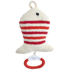 Poisson musical rayé rouge ANNE-CLAIRE-PETIT l www.little-home.fr Jouet bébé Tricot Crochet Design Evei