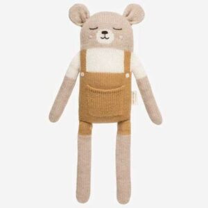 Peluche Doudou ours Teddy salopette ocre MAIN SAUVAGE